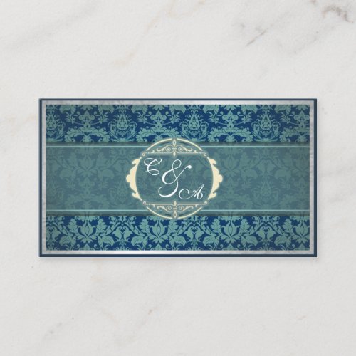 Navy Vintage Damask Wedding place card Business Card Template
