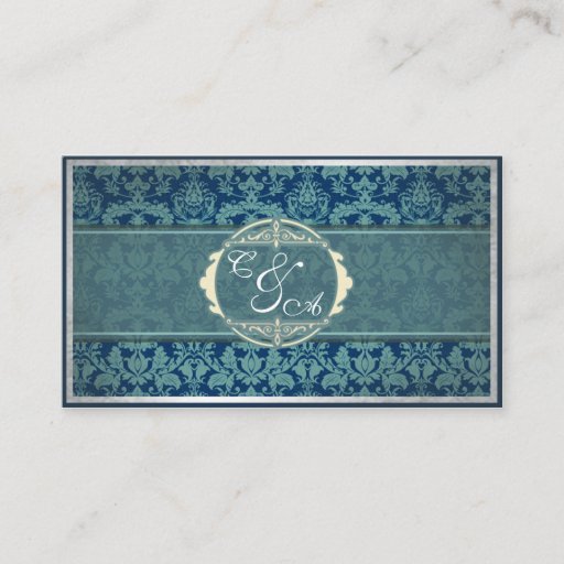 Customizable Navy Vintage Damask Wedding place card Business Card Template