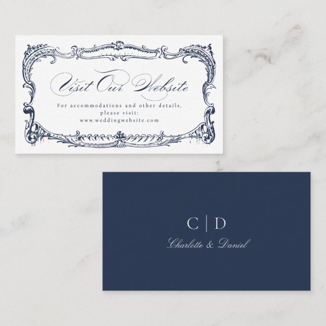 Navy Vintage Frame Classic Script Website Card (Front/Back)