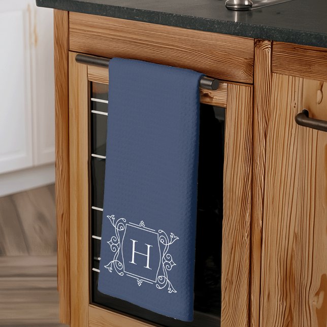 Navy | Vintage Frame Monogram Kitchen Towel (Creator Uploaded)