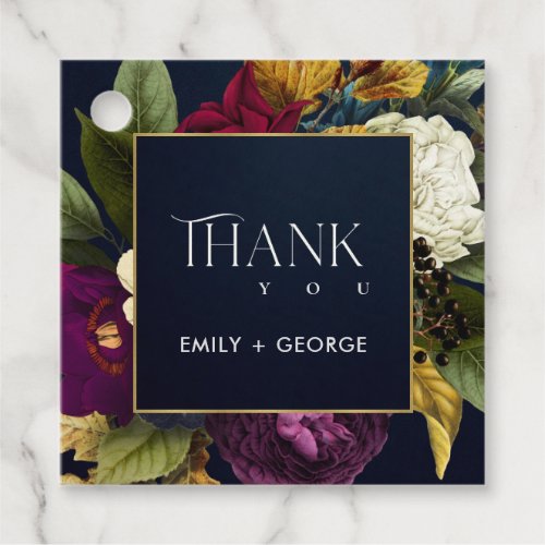 NAVY VINTAGE RETRO BURGUNDY FALL FLORAL THANK YOU FAVOR TAGS