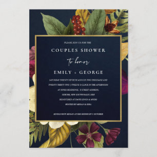 NAVY VINTAGE RETRO BURGUNDY FLORAL COUPLES SHOWER INVITATION