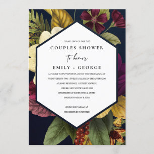 NAVY VINTAGE RETRO BURGUNDY FLORAL COUPLES SHOWER INVITATION