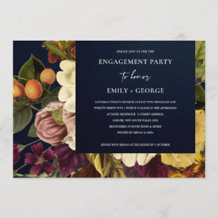 NAVY VINTAGE RETRO BURGUNDY FLORAL ENGAGEMENT INVITATION