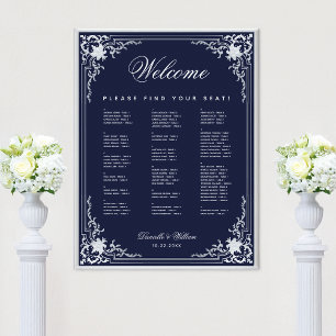 Navy Vintage Wedding Alphabetical Seating Chart