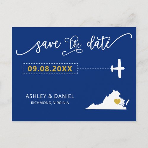 Navy Virgnia Wedding Save the Date Map Postcard