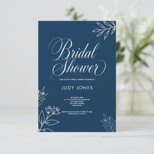 NAVY VITAGE CALLIGRAPHY CLASSIC BRIDAL SHOWER SAVE THE DATE