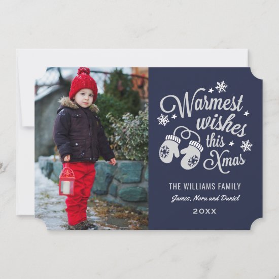 Navy Warmest Wishes | Script Christmas Photo Holiday Card