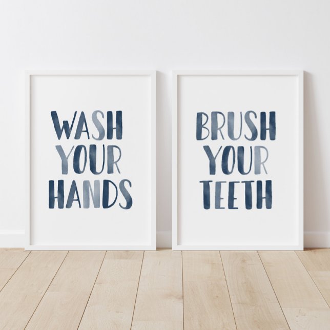 Navy Wash Your Hands Brush Your Teeth Bathroom Wall Art Sets (Creator Uploaded)