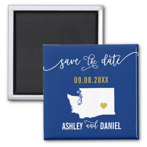 Navy Washington State Wedding Save the Date Map Magnet