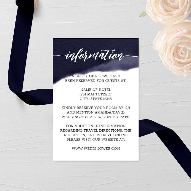 Navy Watercolor Brush Stroke Wedding Enclosure Card (Creator Uploaded)