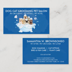 Navy Watercolor Bubble Pet Groomer cats dogs Business Card