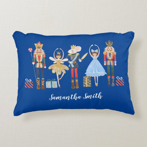 Navy Watercolor Christmas Nutcracker Pillowcase Accent Pillow