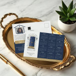 Navy Watercolor Door Real Estate Calendar 2025 Postcard<br><div class="desc">Beautiful and elegant real estate business 2025 calendar marketing postcard. Our design features our own hand-painted watercolor navy blue front door. Accented with touches of gold on the mailbox slot, door handle, and door kickplate. Modern black outdoor wall lights and a burlap welcome doormat complete this charming real estate design....</div>