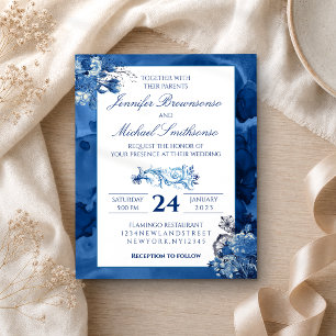 Navy Watercolor floral Elegant Wedding budget Flyer