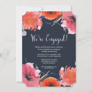 Navy Watercolor Floral Engagement Party Invite