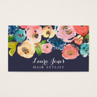 Navy Watercolor Floral Hair Stylist Cards