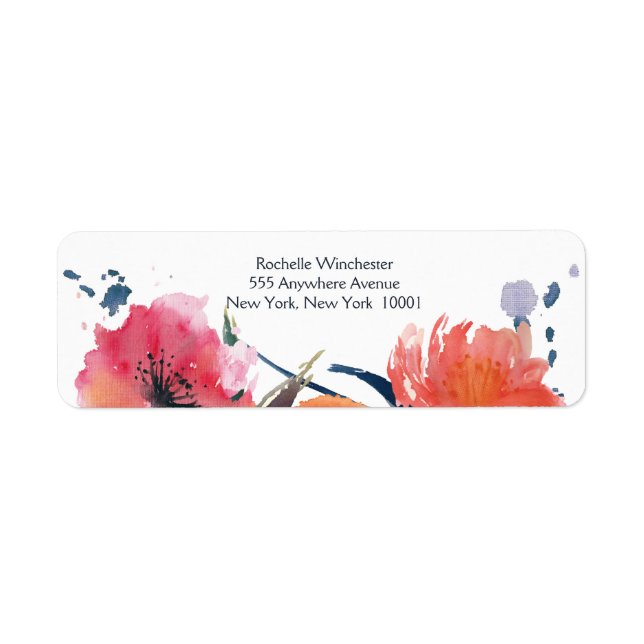 Navy Watercolor Floral Wedding Address Labels (Front)