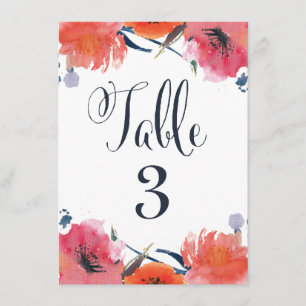 Navy Watercolor Floral Wedding Table Number Cards