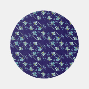 Navy Watercolor Flower Outdoor Rug