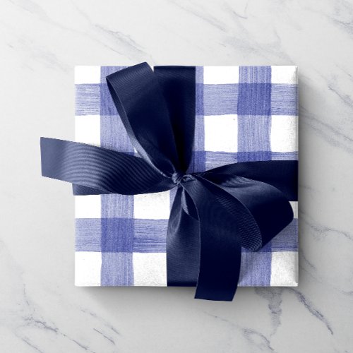 Navy Watercolor Gingham Wrapping Paper