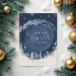 Navy Watercolor Ink & Jewels Winter Night Holiday Card<br><div class="desc">Our starry golden jewel abstract winter night Christmas collection captures a royal opulence with a modern abstract twist. Deep navy blues, golden and blue jewels, and hints of blue shades create an elegant winter night ambiance. Design features our hand-drawn navy watercolor abstract ink design with accents of golden jewel, branches,...</div>