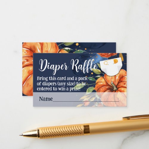 Navy Watercolor Pumpkin Baby Shower Diaper Raffle Enclosure Card
