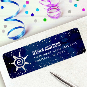 Navy Watercolor Silver Girly Glam Birthday Address Label