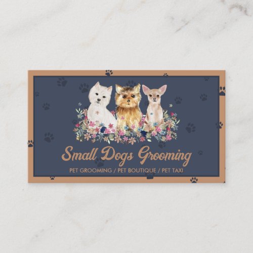 Navy Watercolor Small Dogs Paw Print Pet Sitter Business Card