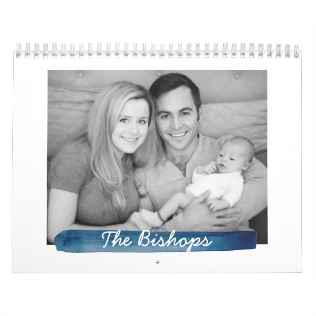 Navy Watercolor Stripe Photo Calendar (Cover)