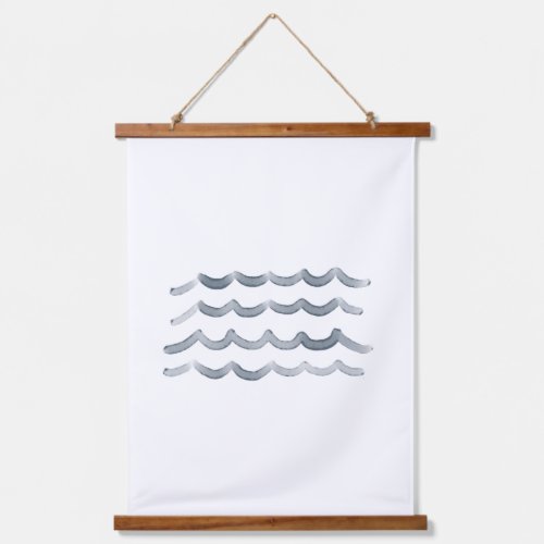 Navy Watercolor Waves Beach Nursery Decor Hanging Tapestry