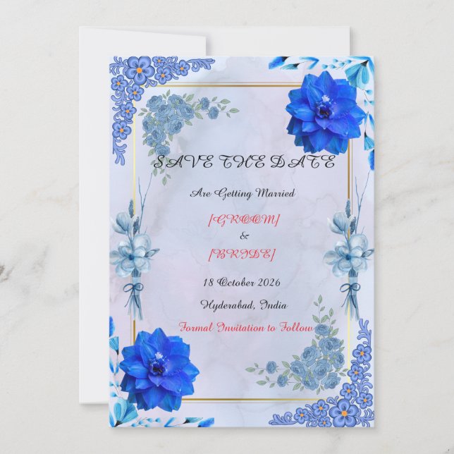 Navy Watercolor Wedding Announcement (Front)