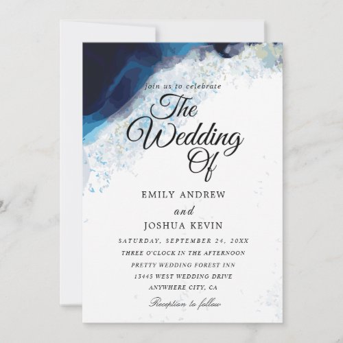 navy watercolor wedding invitations