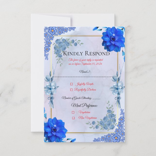 Navy Watercolor Wedding Response Card (Front)