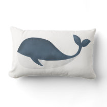 Navy Watercolor Whale Nursery Decor Lumbar Pillow