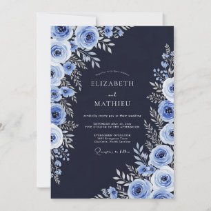 Navy Watercolor Winter Wedding Invitation