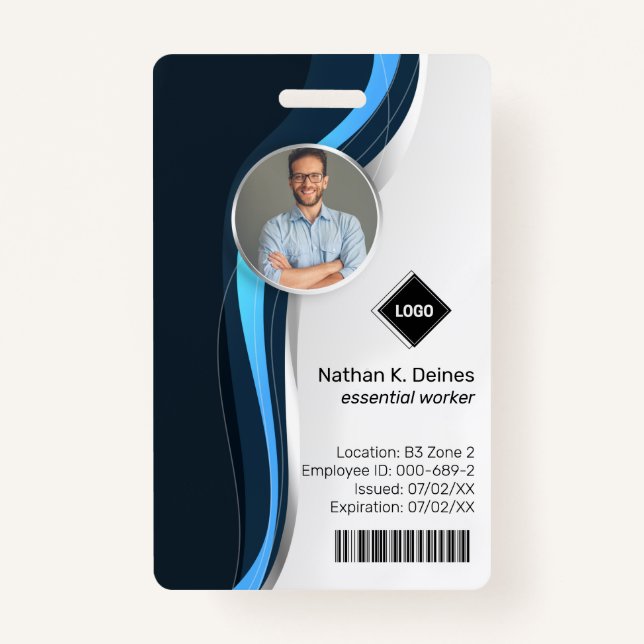 Navy Wave | Employee Photo ID Company Security Badge (Front)