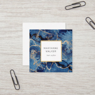Navy Waves Gold Salon Hairstylist Elegant Square Business Card
