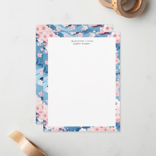 Navy Waves Sakura Elegant Floral Note Card