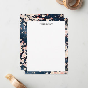 Navy Waves Sakura Elegant Floral Note Card