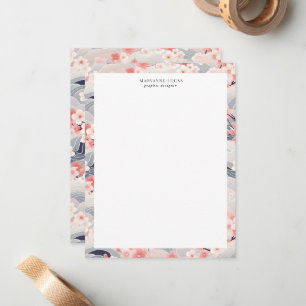 Navy Waves Sakura Elegant Floral Note Card