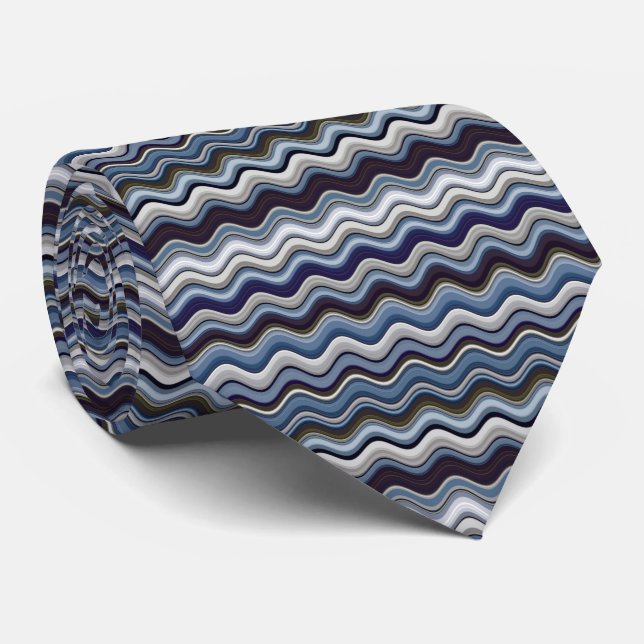 Navy Wavy Stripes Neck Tie (Rolled)