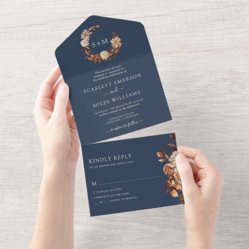 Navy Wedding All In One Invitation