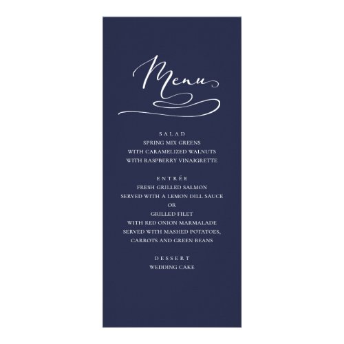 Navy wedding dinner menu Modern simple blue Rack Card