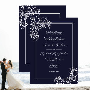 Navy Wedding Elegant White Military Invitation