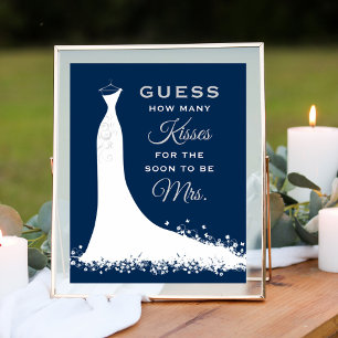 Navy Wedding Gown Bridal Shower Kisses Game Poster