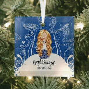 Navy Wedding Gown Bridesmaid Christmas Ornament
