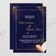 navy wedding invitation with gold colors