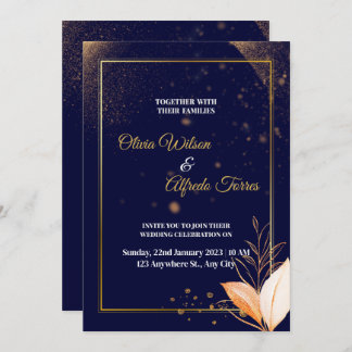 navy wedding invitation with gold colors