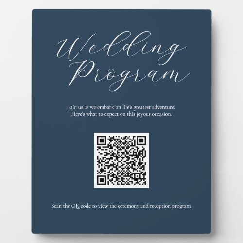 Navy Wedding Program Sign with QR Code Plaque